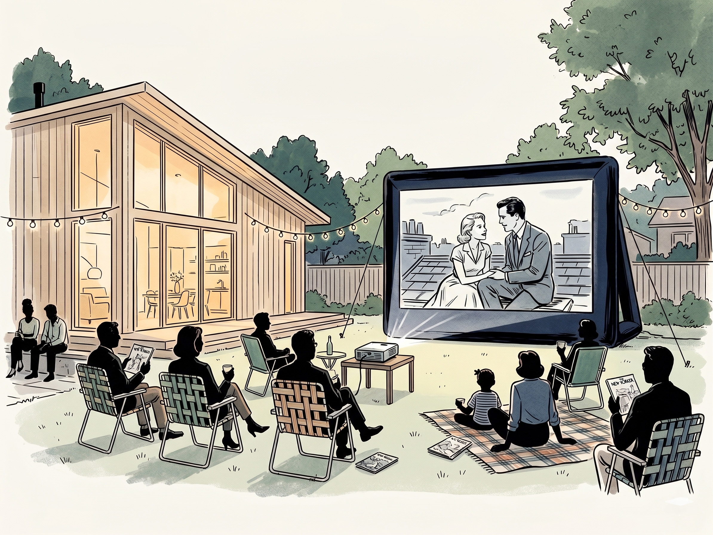 The Light Haus backyard movie night with an inflatable screen and projector